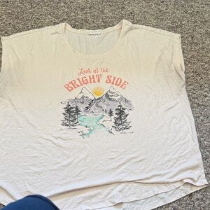 Maurices Beige Graphic Tee with Pink and Yellow Accents